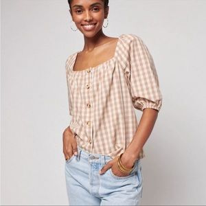 Faherty Cali Puff Sleeve Gingham Top SzL